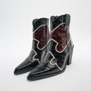 Zara Leather Cowboy Ankle Boots